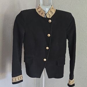 Zara Black and Gold Velvet Blazer with Structured Shoulders Regency Preppy